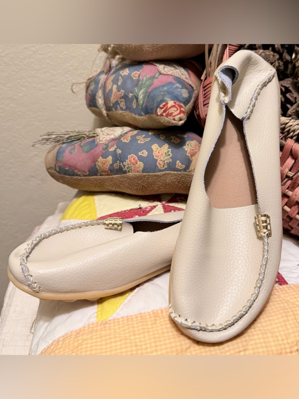 Beige Leather Moccasins Size 9